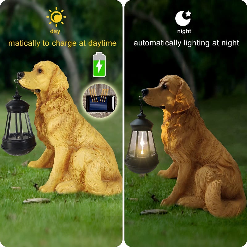 Notakia Golden Retriever Statue Outdoor with Solar Led Home Garden Decoration Windproof Lamp Realistic Dog Decor(Golden Retriever &LED) - Image 2